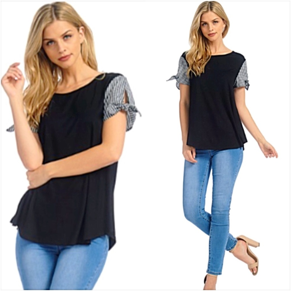 Soft Flowy Gingham Cut Out Tie Sleeve Top SML - Picture 2 of 7